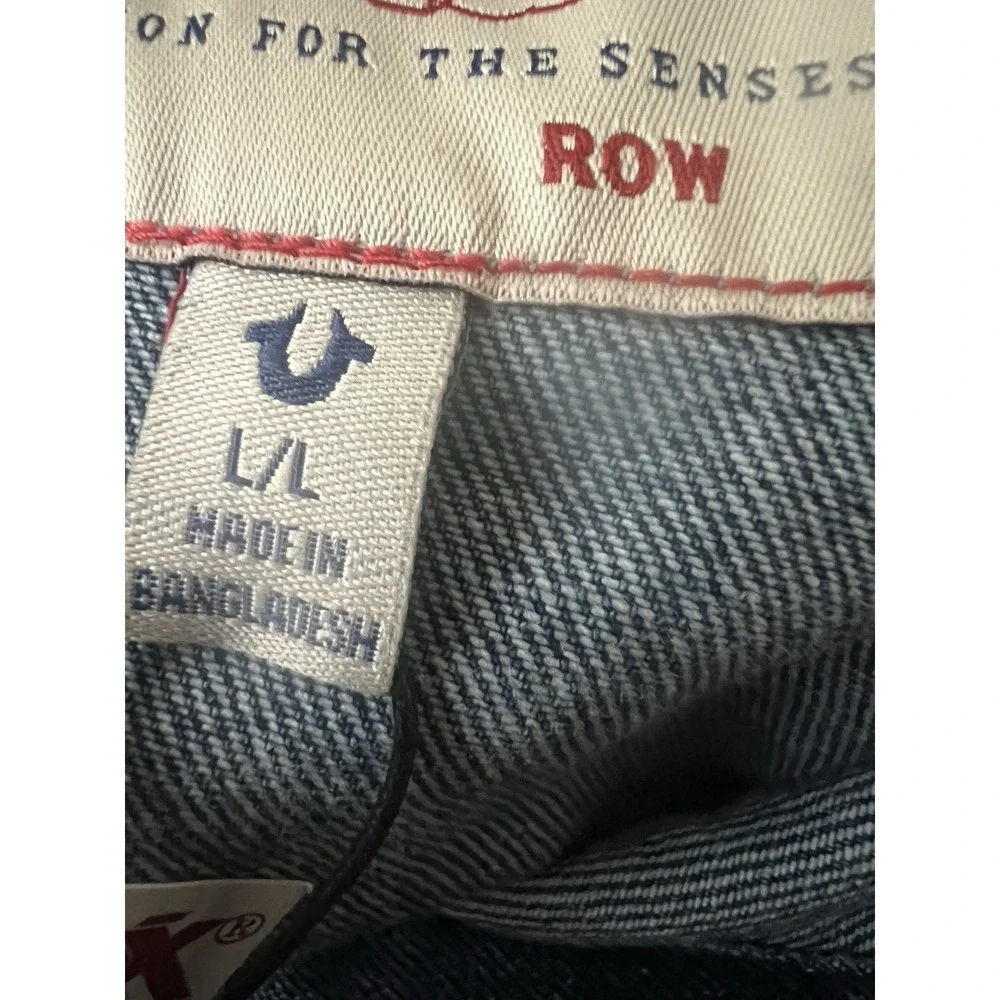 True Religion Jacket Mens Large Blue Quartz Wash Denim Red Stitching New w/Tags